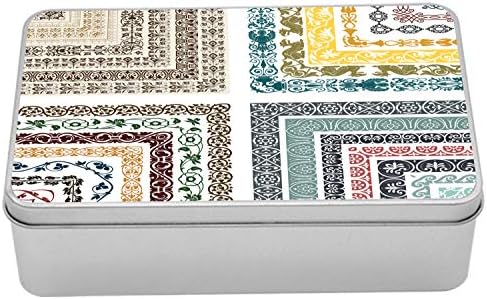 Ambesonne Antika Metal Kutu, Kraliyet Doğu Süslü Dönen Çizgiler Mozaik Tasarım, Kapaklı Çok Amaçlı Dikdörtgen Teneke