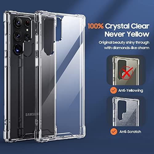 KİOMY Elmas Temizle Kılıf Samsung Galaxy S22 Ultra, Yumuşak TPU Tamponlu Hibrit Sert PC Arka Panel [Askeri Sınıf Düşme