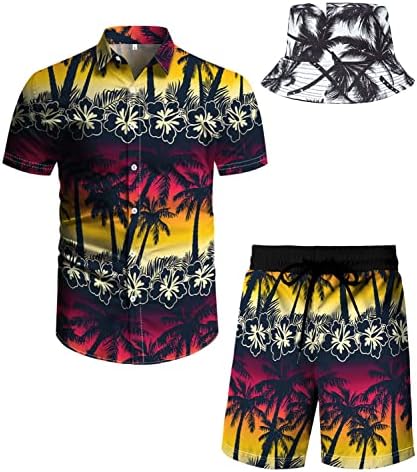 Plaj kıyafeti Gömlek şort takımı:YAOGRO erkek 2 parça Eşleşen Hawaii Çiçek Festivali Giyim