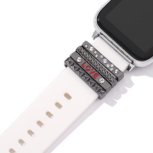 HJINVIGOUR Kordonlu Saat Dekoratif Bling Taklidi Elmas Yüzük Döngüler İle Uyumlu Apple Watch spor Bandı Takılar Silikon