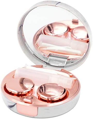 HONBAY Moda Mermer Kontakt Lens Çantası Taşınabilir Kontakt Lens Kutusu Kiti ile Ayna (Yuvarlak) (Gül Altın)