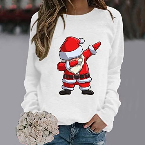Bayan Rahat Kapüşonlu Sweatshirt Merry Christmas Santa Baskı Uzun Kollu Kazak Kazak Casual Zip up