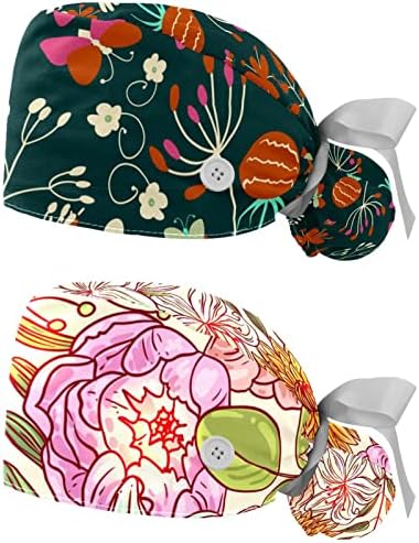 Çiçekler Yaprak Çalışma Kapağı Düğmesi ve Ter Bandı Ayarlanabilir esnek Bant Kravat Geri Fırçalama Şapka 2 Adet Kabarık