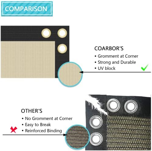 COARBOR 4' x 25 ' Bej Çit Gizlilik Ekranı Ön Cam,Bağlama ve Grometli, Ticari ve Konut için Ağır Hizmet Tipi, %90 Tıkanma,