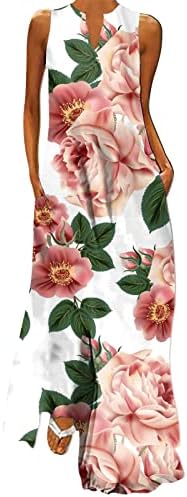 4th Temmuz Amerikan Bayrağı Boho Maxi Elbise Kadınlar 2023 Casual Yaz Vintage Kolsuz V Boyun Uzun Yensiz Gevşek Fit