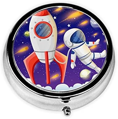 Evren Astronot Roket Galaxy Yuvarlak Hap Kutusu-3 Bölmeli Hap Tıp Organizatör, taşınabilir Seyahat Hap Durumda Cep