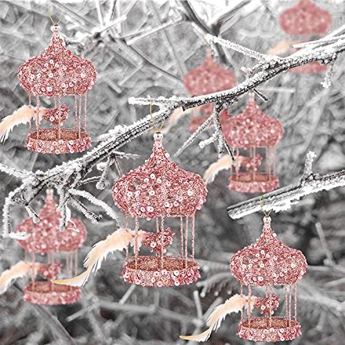 ZHANYIGY 6 Noel Ağacı Kuş Kafesi Süsler Asılı, 3 adet Set Gül Noel Ağacı Süsleri Kapalı Noel Ağaçları Süslemeleri