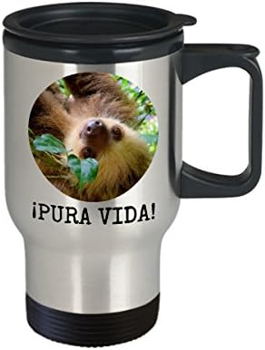 Tembel seyahat kupası-Pura Vida! - kapaklı 14 oz paslanmaz çelik yalıtımlı kahve fincanı-komik tembellik hediyeleri-Kosta