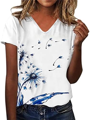 Yaz Bayan Kısa Kollu V Boyun Çiçek Baskılı Üst T Shirt Casual Gömlek Tee Tunik Bayan yazlık gömlek Kadınlar için