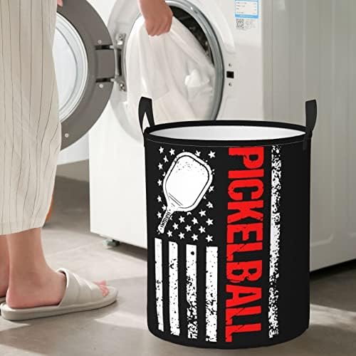 Amerikan Bayrağı Pickleball Pickleball çamaşır sepeti Dairesel Çamaşır Giysi Çantası Katlanabilir saklama sepetleri