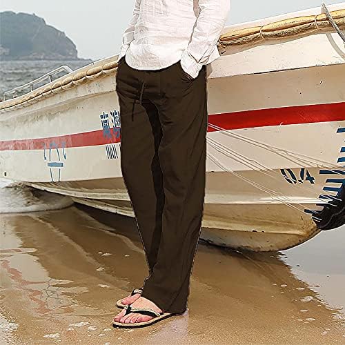 HEHOAH Erkek Rahat Keten pantolon Artı Boyutu Gevşek Fit Elastik İpli Bel Cepler Yaz Plaj Yoga Uzun Pantolon