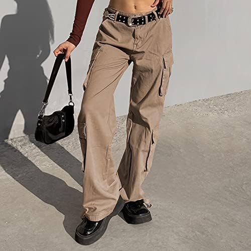 Kadın pantolonları Zip Up Düğme Kargo Pantolon Kadın Low Rise Pantolon Salonu Düz Pantolon Pantolon Düz Cepler ile