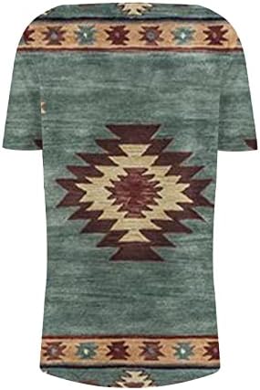 Kadın Geometrik Baskı T Shirt V Boyun Kısa Kollu Renk Bloğu Üstleri Rahat Yaz Tees Tunik Bluzlar
