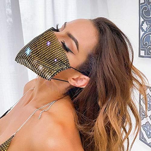 Wodega Sparkly Rhinestone Yüz Maskesi Altın Kristal Bling Örgü Maskeleri Parlak Masquerade Zincir yüz kapatma Topu