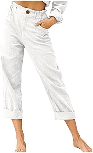 Keten Kırpılmış Gevşek Fit Pamuk Bayan Kapriler kapri pantolonlar Rahat Kadın Pamuk Kırpma Kapriler Elastik Bel Yaz