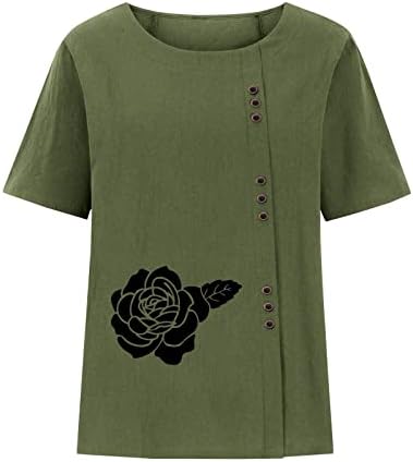 Kadınlar 2023 Yaz V Boyun Gömlek Vintage Kısa Kollu Bluz Dökümlü Gömlek Tunik Üst Düğme Aşağı Gömlek Düz Temel Tees