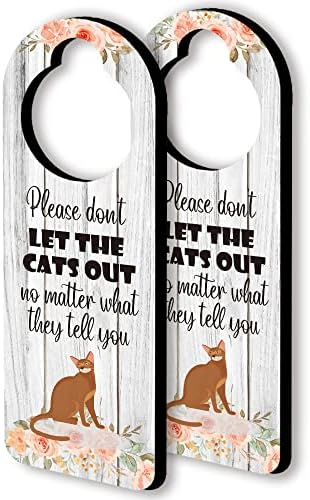 Habeş Kedisi Komik Ahşap Kapı Askı İşareti, 2 Paket (Çift Taraflı), Kedinin Dışarı çıkmasına izin vermeyin Komik İşaret,