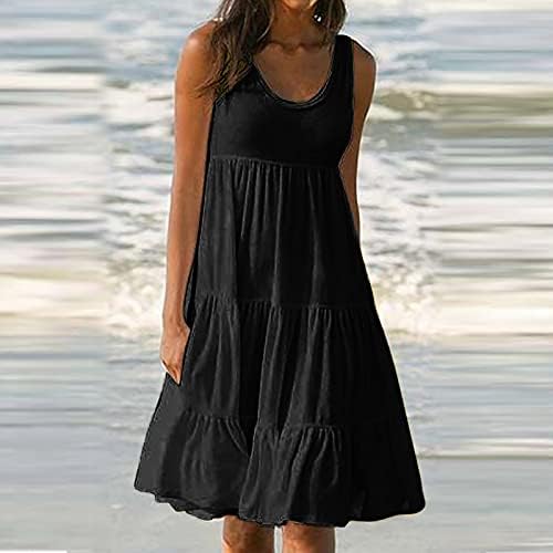 Kadınlar için yaz Elbiseler 2023 Moda Tatil Yaz Düz Renk Kolsuz Parti Plaj Elbise Bahar Elbiseler Yensiz