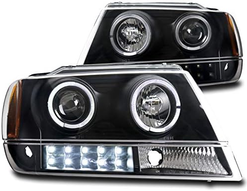 ZMAUTOPARTS Halo LED Projektör Farlar Farlar Siyah ile Uyumlu 1999-2004 Jeep Grand Cherokee