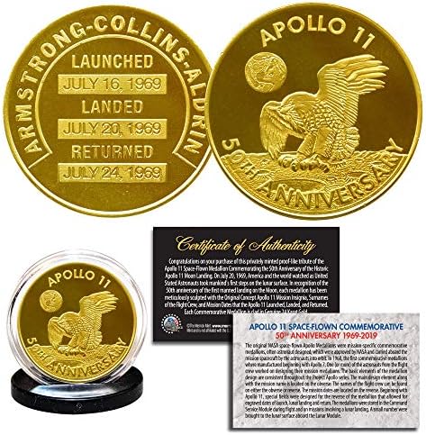 Apollo 11 50th Yıldönümü Hatıra NASA Robbins Madalyon Haraç Sikke kaplı 24K Altın Kapsül