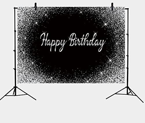 Siyah Mutlu Doğum Günü Zemin Glitter Gümüş Nokta Fotoğraf Arka Plan Doğum Günü Partisi Dekorasyon Afiş Kek Masa Tatlı
