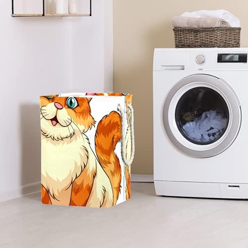 DEYYA Su Geçirmez çamaşır sepetleri Uzun Boylu Sağlam Katlanabilir Sevimli Turuncu Kedi Kitty Baskı Sepeti Yetişkin