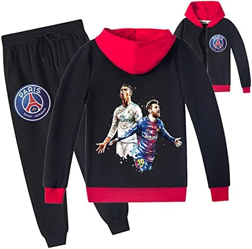 AHCELL Çocuklar Messi Ceket Pamuk Rahat Giyim Grafik Ceket Sweatpants Suit 2 Parça Kıyafetler Tam Zip ile