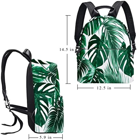 TBOUOBT Deri seyahat sırt çantası Hafif Dizüstü Rahat Sırt Çantası Kadın Erkek, Yeşil Tropikal palmiye Yaprakları