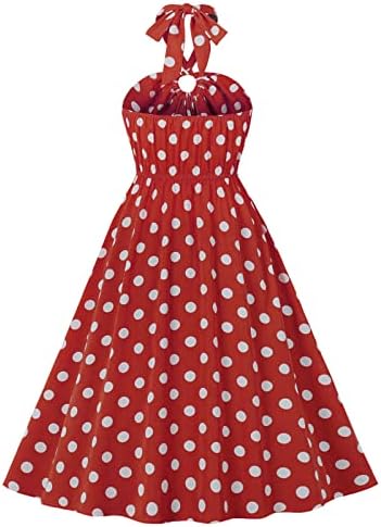 Vintage Audrey Elbise Kadınlar için 1950s Polka Dots Halter Boyun Kolsuz Gevşek askı elbise Retro Kokteyl Elbisesi