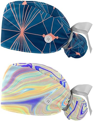 RODAILYCAY Soyut Geometrik Çalışma Kapağı Düğme ve Ter Bandı, 2 Paket Yeniden Kullanılabilir Cerrahi Cerrahi Şapkalar