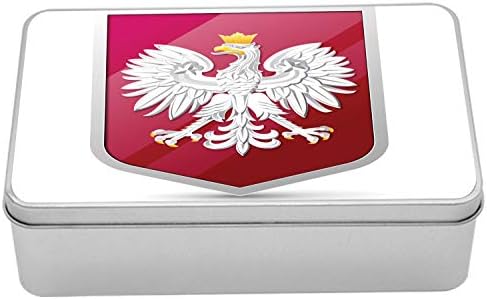 Ambesonne Polonyalı Teneke Kutu, Polonya Ambleminin Arması Kraliyet İllüstrasyonu Taç Kartal Baskı, Kapaklı Taşınabilir