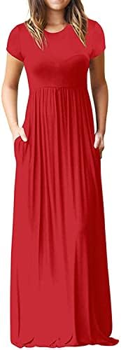 FWFLYAWAY Yaz Maxi Elbise Kadınlar için 2022, kısa Kollu uzun elbise İmparatorluğu Bel Plaj Güneş Elbise Tshirt Elbise