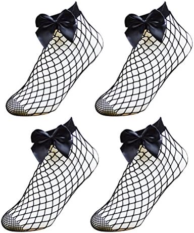 OULII 2 Çift Moda Kadın Fishnet Ayak Bileği Çorap tam örgü Çorap İlmek ile (Siyah)