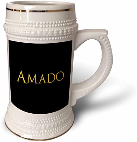 3dRose Amado Amerika'da yaygın erkek bebek adı. Siyah muska üzerine sarı-22oz Stein Kupa (stn-364286-1)