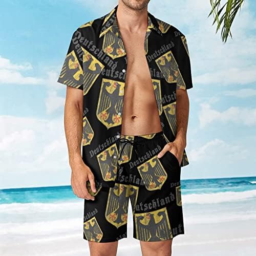 Deutschland Almanya erkek 2 Parça Plaj Kıyafetleri Hawaiian Düğme Aşağı Kısa Kollu Gömlek ve Şort Takım Elbise