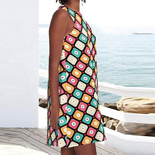 2023 Yaz Elbiseler Kadınlar için Vintage Boho Çiçek Plaj Sundress Casual Gevşek Fit Kolsuz O-boyun Mini Tank Elbise