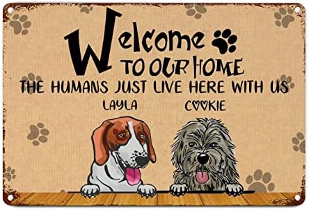 Alioyoit Komik Köpek Metal İşareti Özel Köpekler Adı Evimize hoş geldiniz İnsanlar Burada bizimle Sıkıntılı Köpek