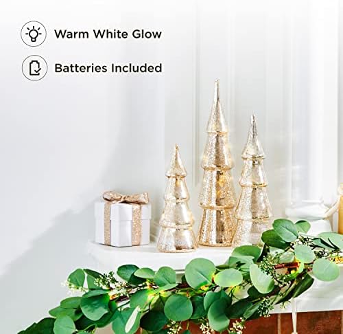 LampLust Mercury Glass Noel Ağacı Dekorasyonu-Peri Işıklı, 10 inç Boyunda, Gümüş Kaplamalı, Piller Dahil, Tatil Masası
