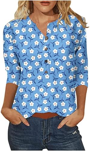 HGCCGDU Bayan 3/4 Kollu yazlık gömlek Çeyrek Düğme Aşağı Henley Bluz Şık Rahat 3S Neon Baskılı Hawaii Plaj Tshirt