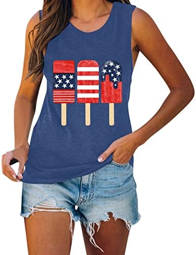 4th Temmuz Gömlek Tankı Üstleri Kadınlar için Kolsuz U Boyun Tshirt ABD Bayrağı Yıldız Çizgili Kravat Boya Koşu Tunik