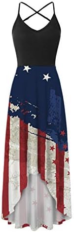 4th Temmuz Maxi Elbise Kadınlar için Yaz Casual Boho Elbise Amerikan Bayrağı Scoop Boyun Cami Kolsuz Vatansever Sundress