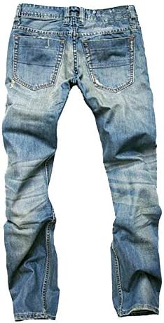 Erkek Sıkıntılı Çok Düğmeli Biker Jean Pantolon Düz Fit Tahrip Kot Retro Düğme Rahat Sinek Pantolon (40, açık Mavi)