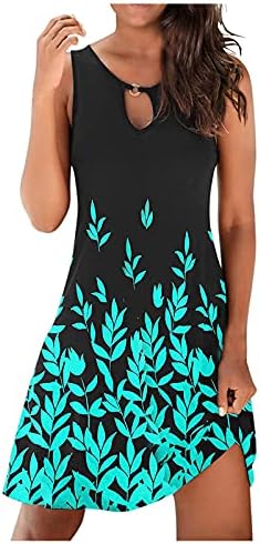 Kadınlar için yaz Elbiseler 2023 Rahat Crewneck Güneş Elbise Kolsuz Plaj Tatil Kıyafetler Artı Boyutu Bir Çizgi Baskı