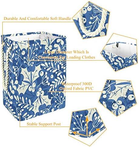 Inhomer Mavi Holly Yapraklar 300D Oxford PVC Su Geçirmez Giysiler Sepet Büyük çamaşır sepeti Battaniye Giyim Oyuncaklar