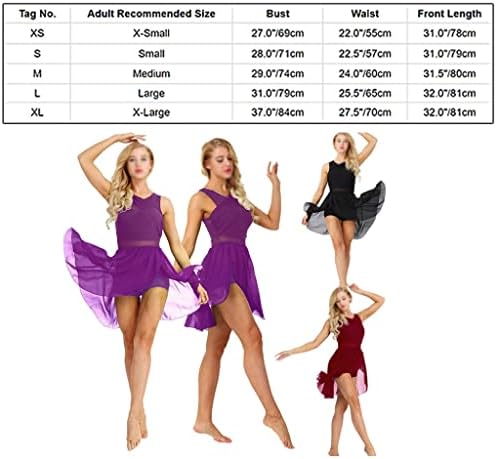 Elbiseler Kadın Kolsuz Örgü Renk Blok Jimnastik Mayoları Bale Artistik patinaj Elbise Çağdaş Lirik (Renk: D, Boyut: