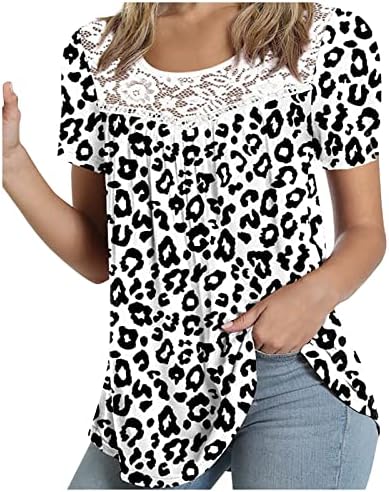 NOKMOPO Kısa Kollu İş Gömlekleri Kadınlar için Yaz Rahat Düz Renk Kısa Kollu Dantel Dikiş O-Boyun bol tişört Üst