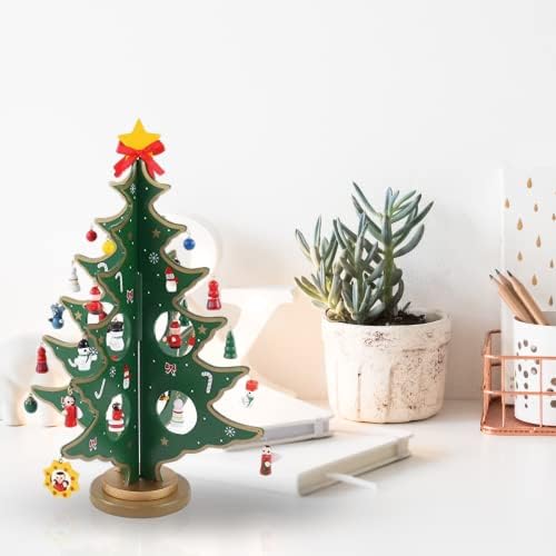 12 İnç Komik Masaüstü Ahşap Noel ağaç dekor Noel oyuncak seti ile 24 Mini Süsler