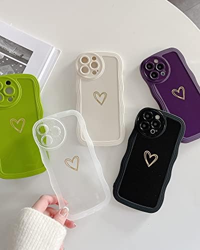 Ginkgonut iPhone 14 Pro Max Kılıf (6.7 2022) ile Uyumlu, Kadınlar için Sevimli Altın Aşk Kalp Dalgalı Çerçeve Kılıf