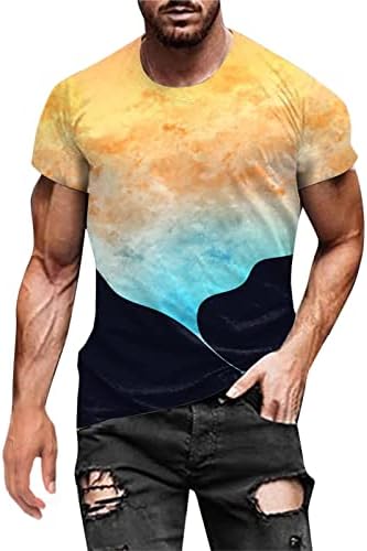 Komik erkek t-shirtleri, erkek 3D Grafik Tees Yenilik Renk Blok Bluzlar Erkekler için Slim Fit Şık Jumper Tops