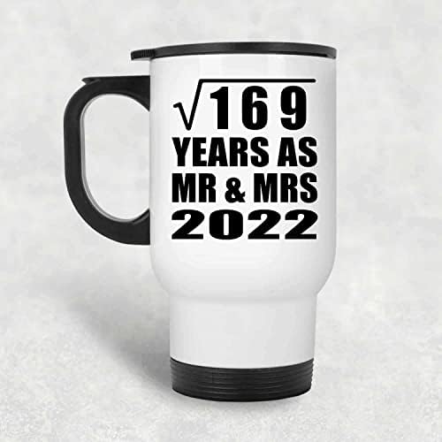 Bay ve Bayan 2022 Olarak 169 Yılın 13. Yıldönümü Karekökünü Tasarlayın, Beyaz Seyahat Kupası 14oz Paslanmaz Çelik